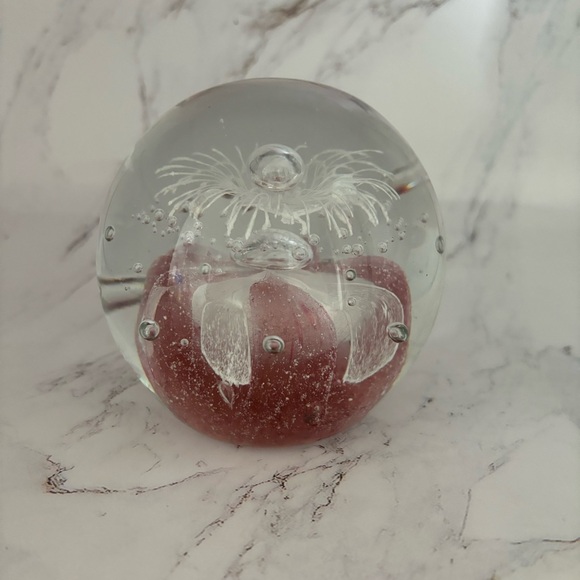 Art Glass Hand Blown Unique Double Pink Bubble Burst Paperweight - Picture 3 of 3